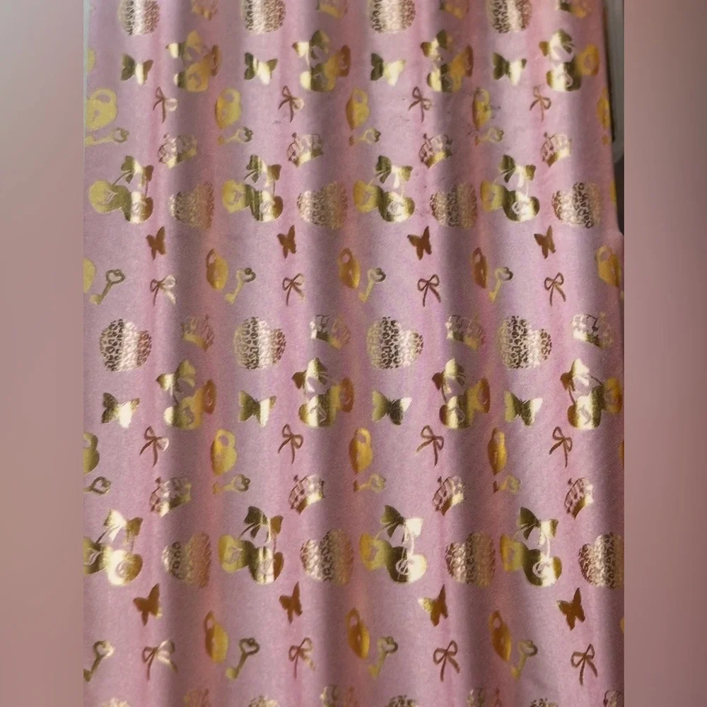 JUICY COUTURE Blush Pink & Metallic Gold Fabric Shower/Bathtub Shower Curtain